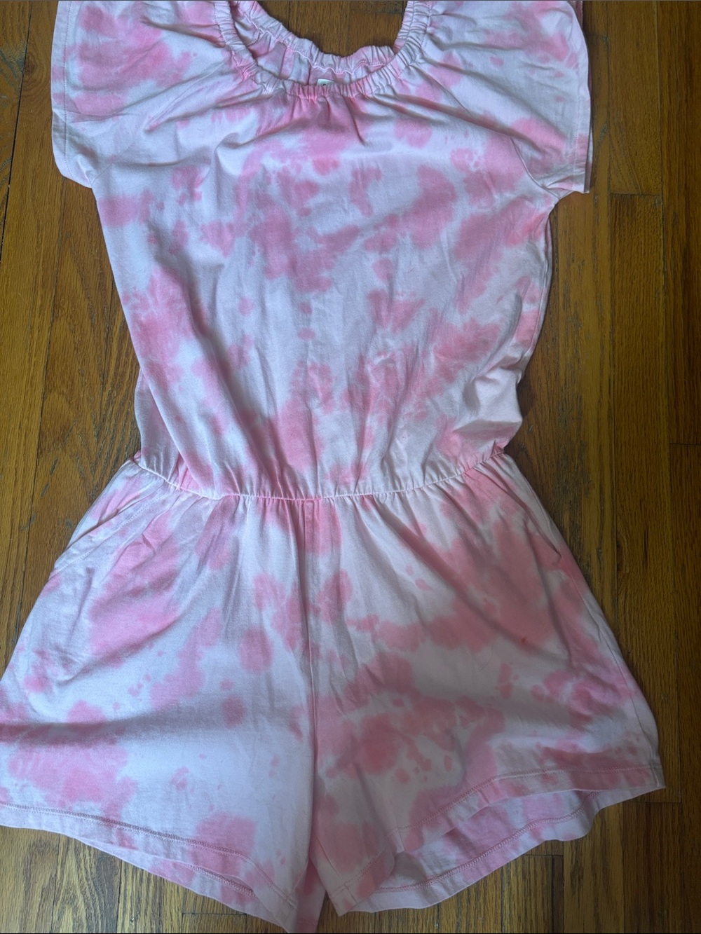 GAP Pink Tie-Dye Short Sleeve Romper with Elastic Waist